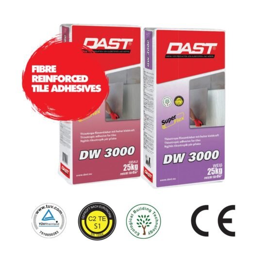 fibre-reinforced, cement-based, flexible adhesive, for the adhesion of ceramic, stoneware, porcelain, tiles - DAST DW 3000